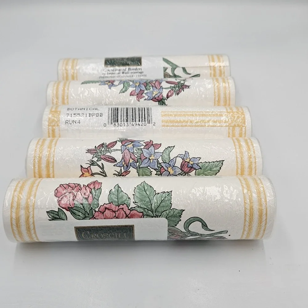 VTG Croscill Wall Paper Border Lot of 5 Botanical Prepasted Cottagecore 5 Yards